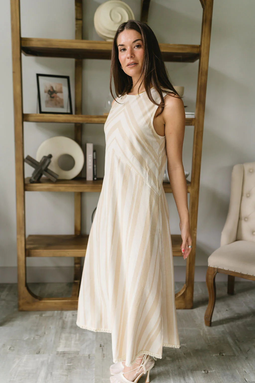 Tinsley Taupe & Oatmeal Linen Fray Midi Dress - Image 3