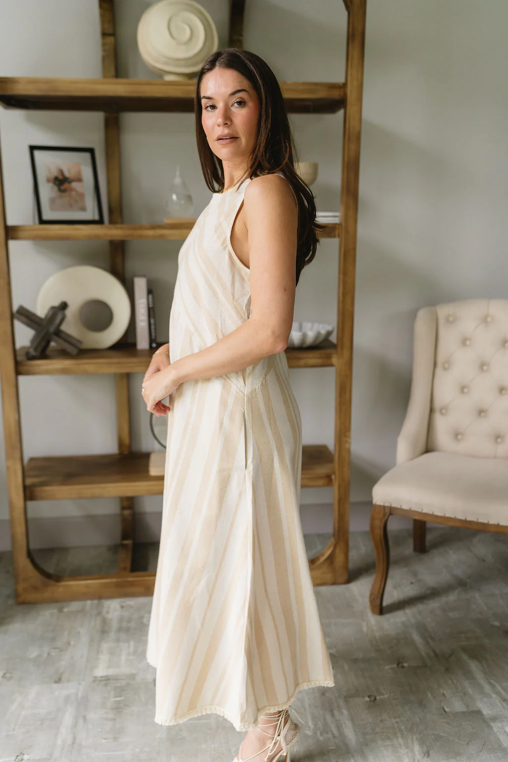Tinsley Taupe & Oatmeal Linen Fray Midi Dress - Image 7