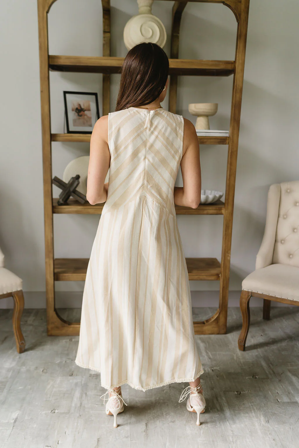 Tinsley Taupe & Oatmeal Linen Fray Midi Dress - Image 9