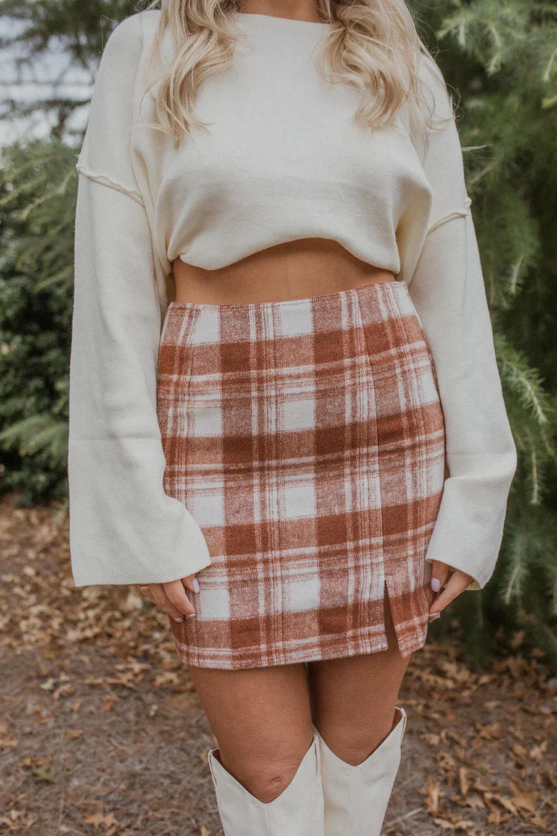 Toccoa River Plaid Skirt in Cognac