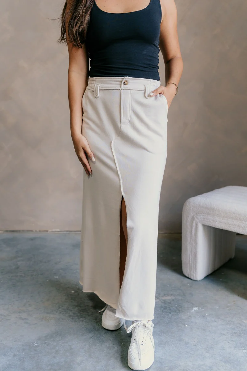 Tori Cream Front Slit Midi Skirt - Image 2