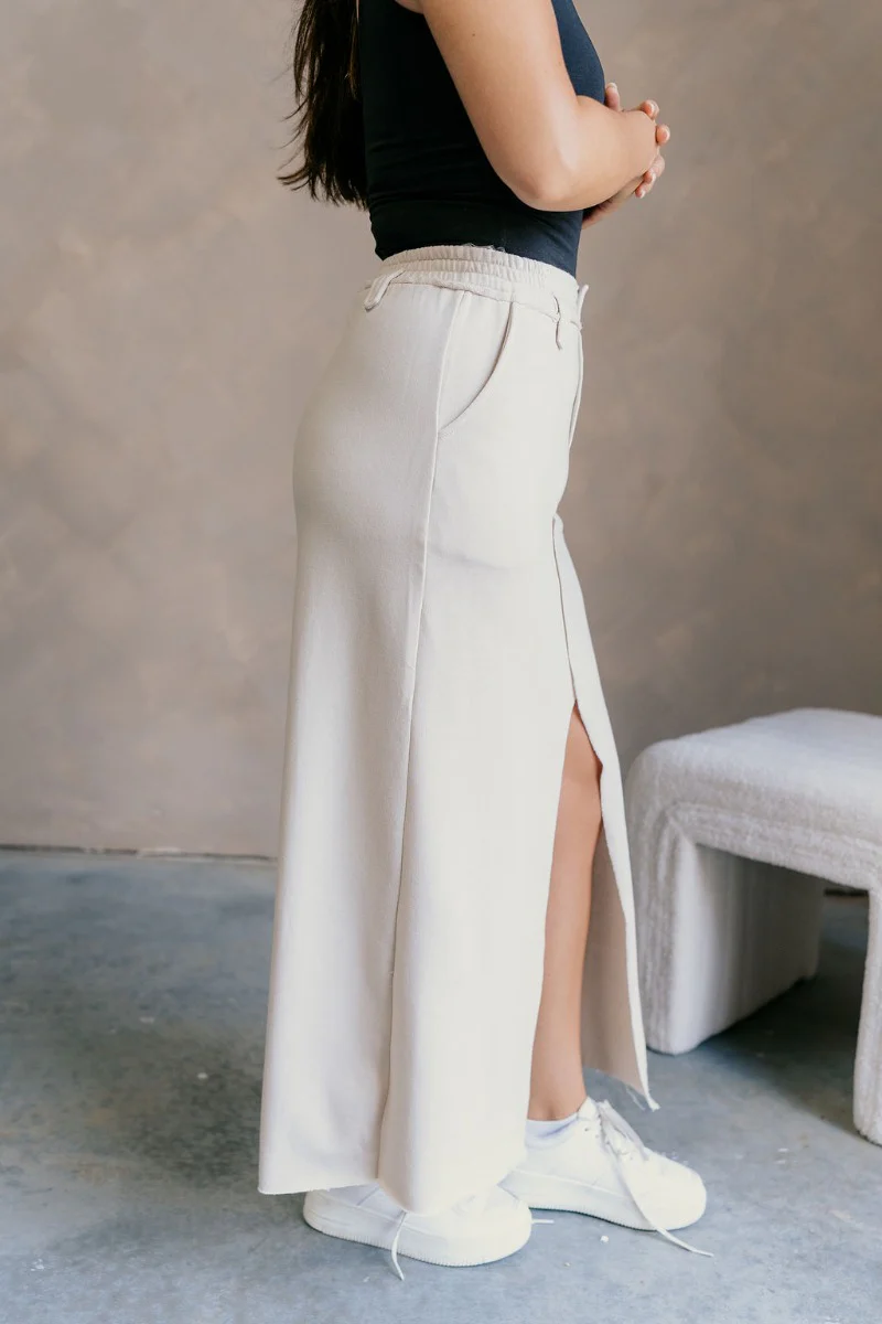 Tori Cream Front Slit Midi Skirt - Image 5