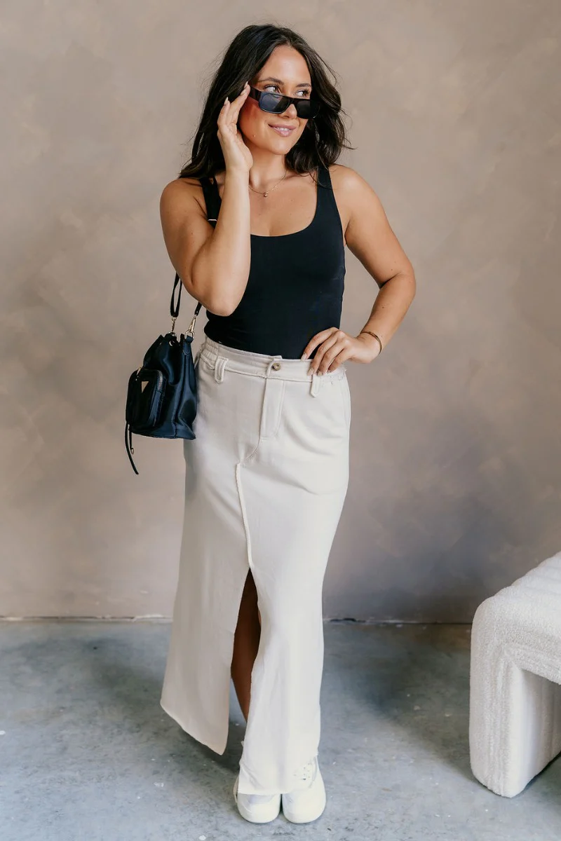 Tori Cream Front Slit Midi Skirt - Image 8
