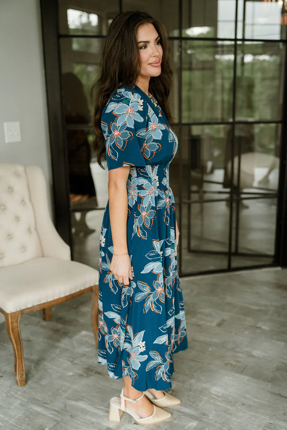 Tori Teal Multi Floral Zip-Up Midi Dress - Image 6
