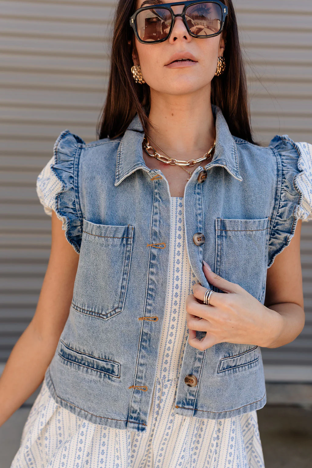 Trinity Light Denim Ruffle Vest - Image 3