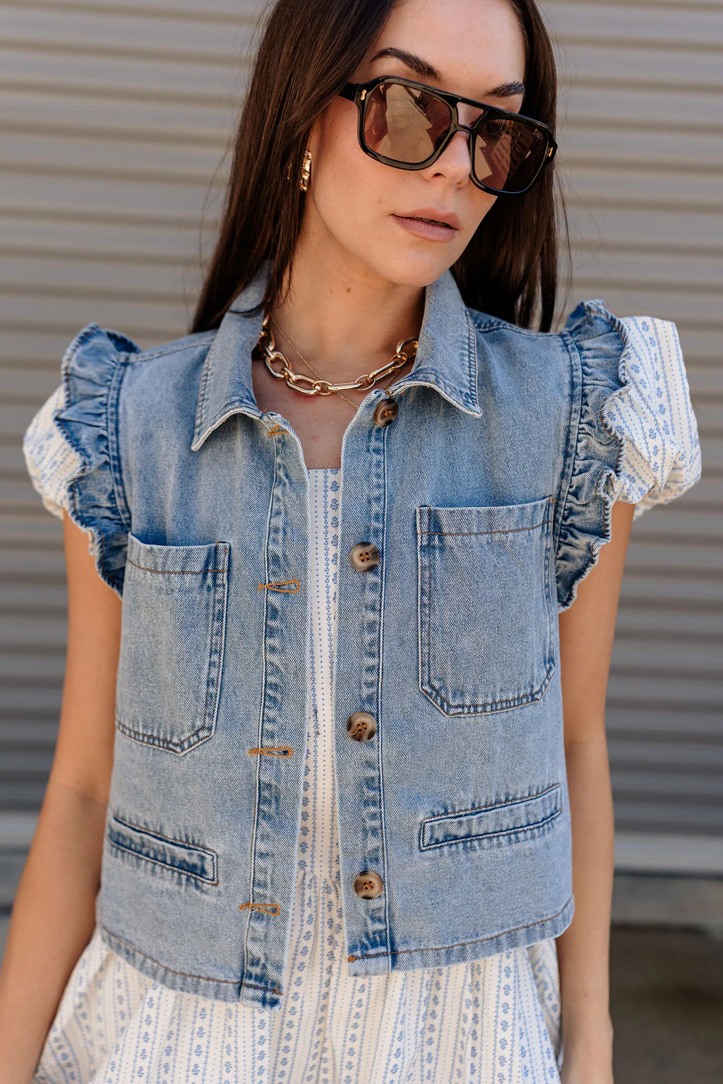 Trinity Light Denim Ruffle Vest - Image 5