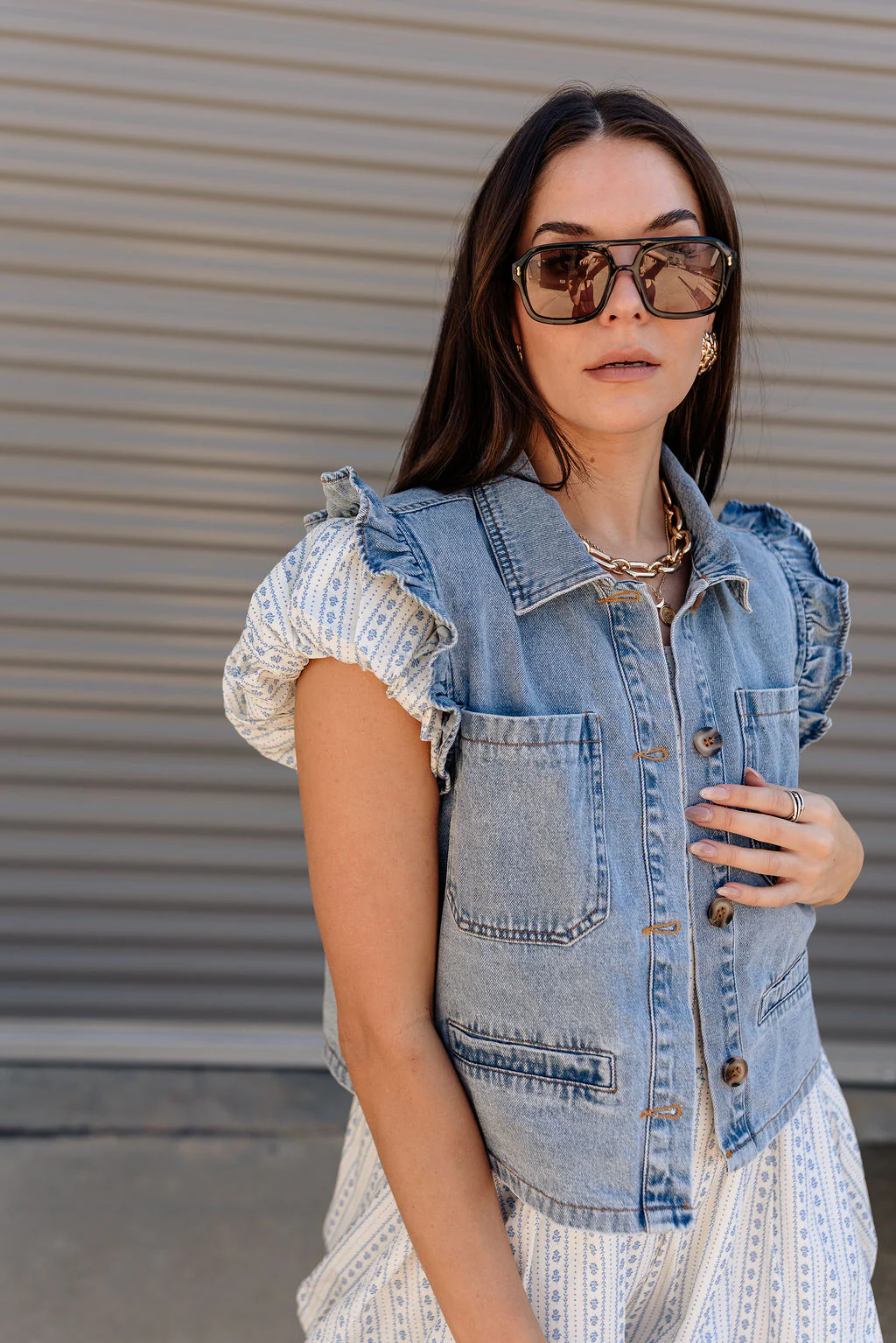 Trinity Light Denim Ruffle Vest - Image 6