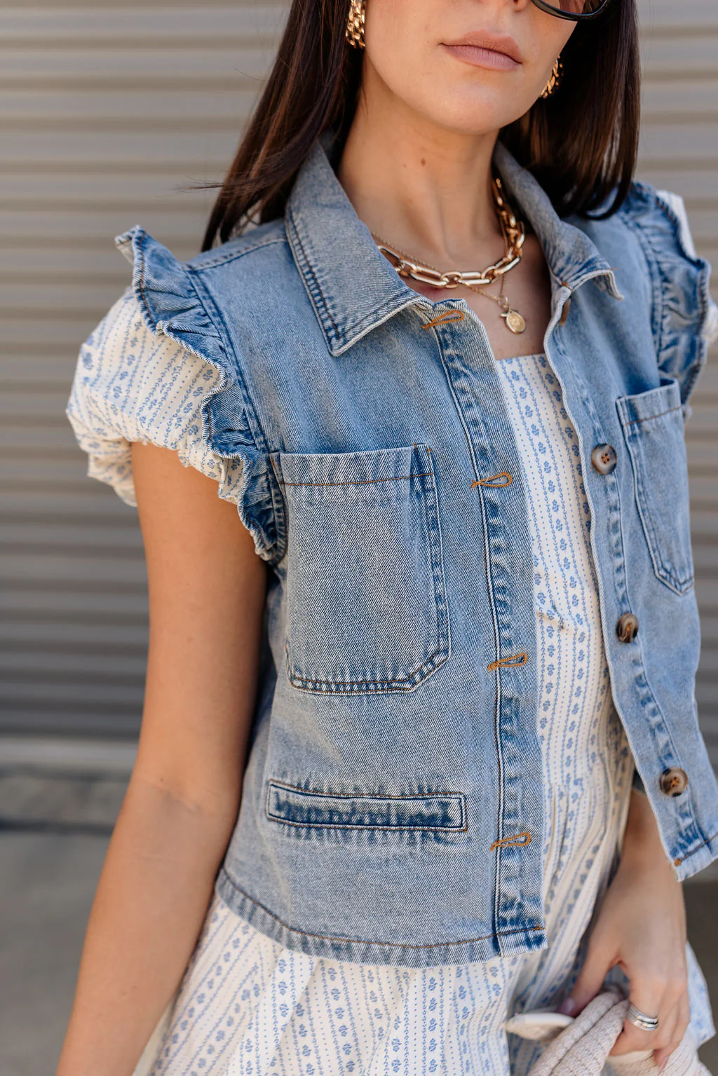 Trinity Light Denim Ruffle Vest - Image 7
