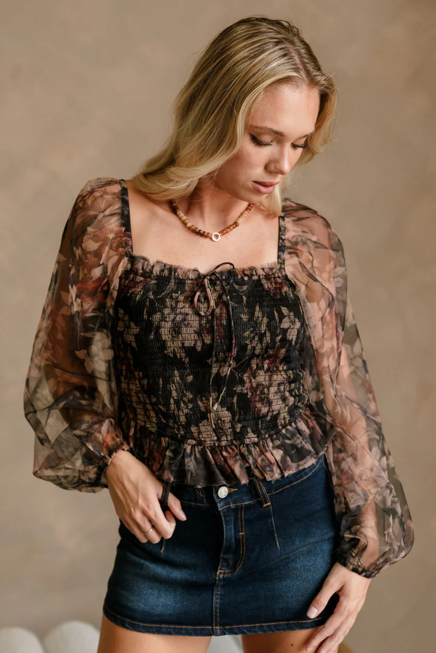 Trisha Floral Mesh Long Sleeve Top - Image 5