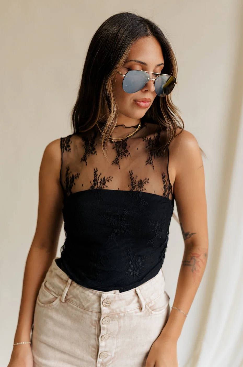 Trisha Lace High Neckline Tank