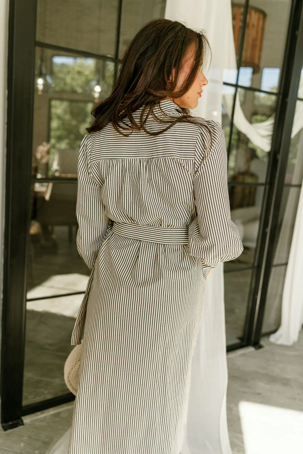 Trista Black & Cream Belt Midi Dress - Image 9
