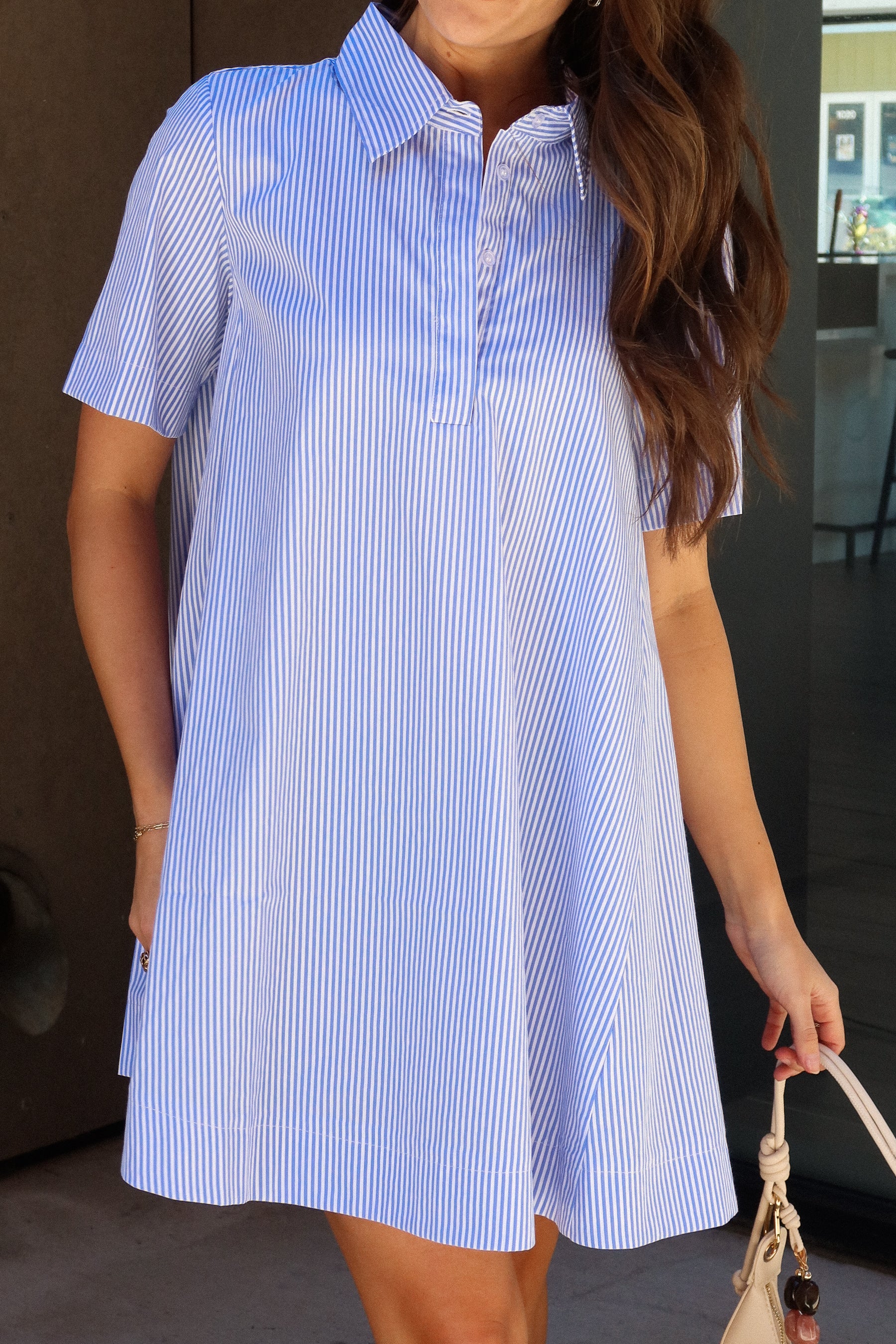 Trista Blue & White Striped Mini Dress - Image 3