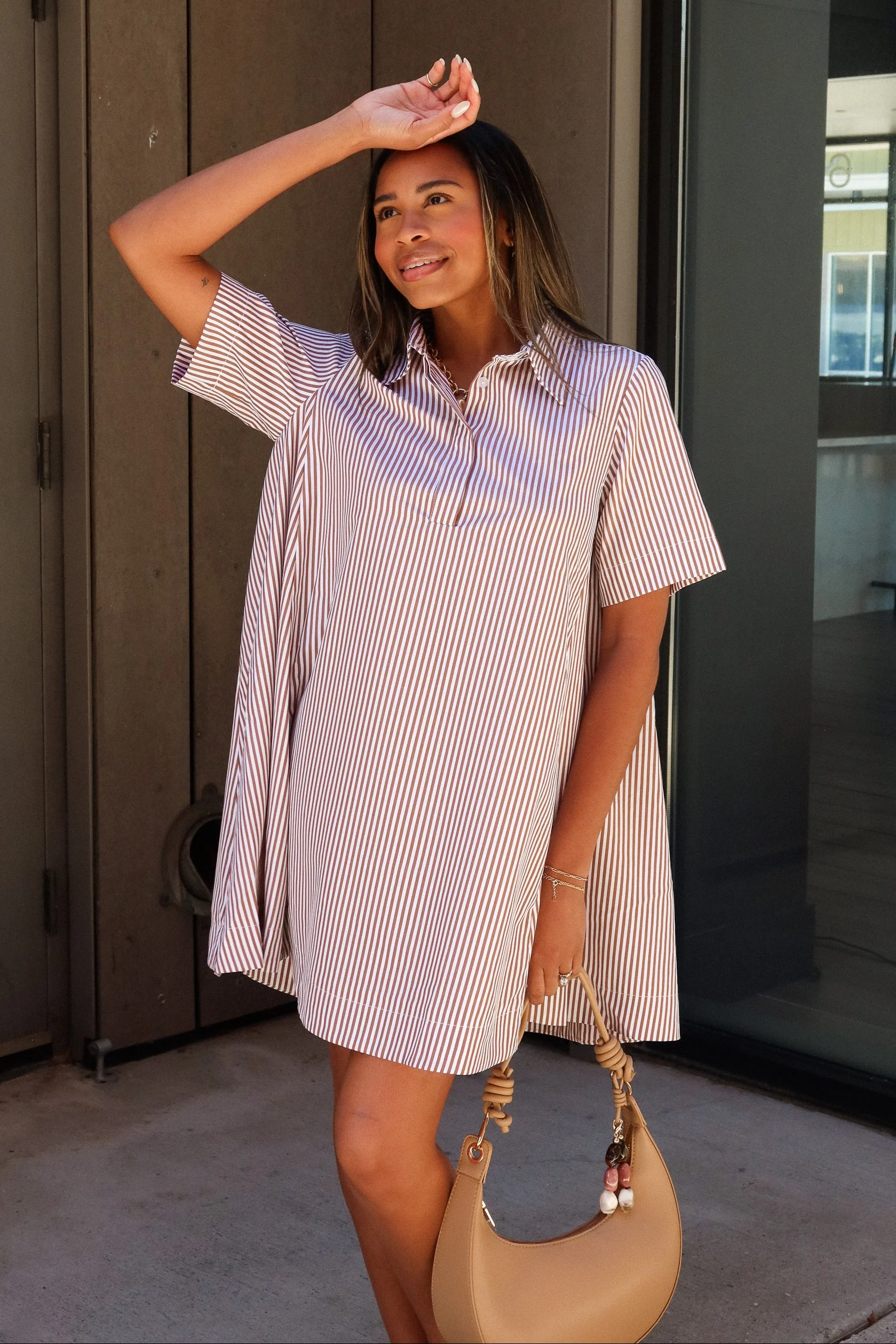 Trista Brown & White Striped Mini Dress - Image 5