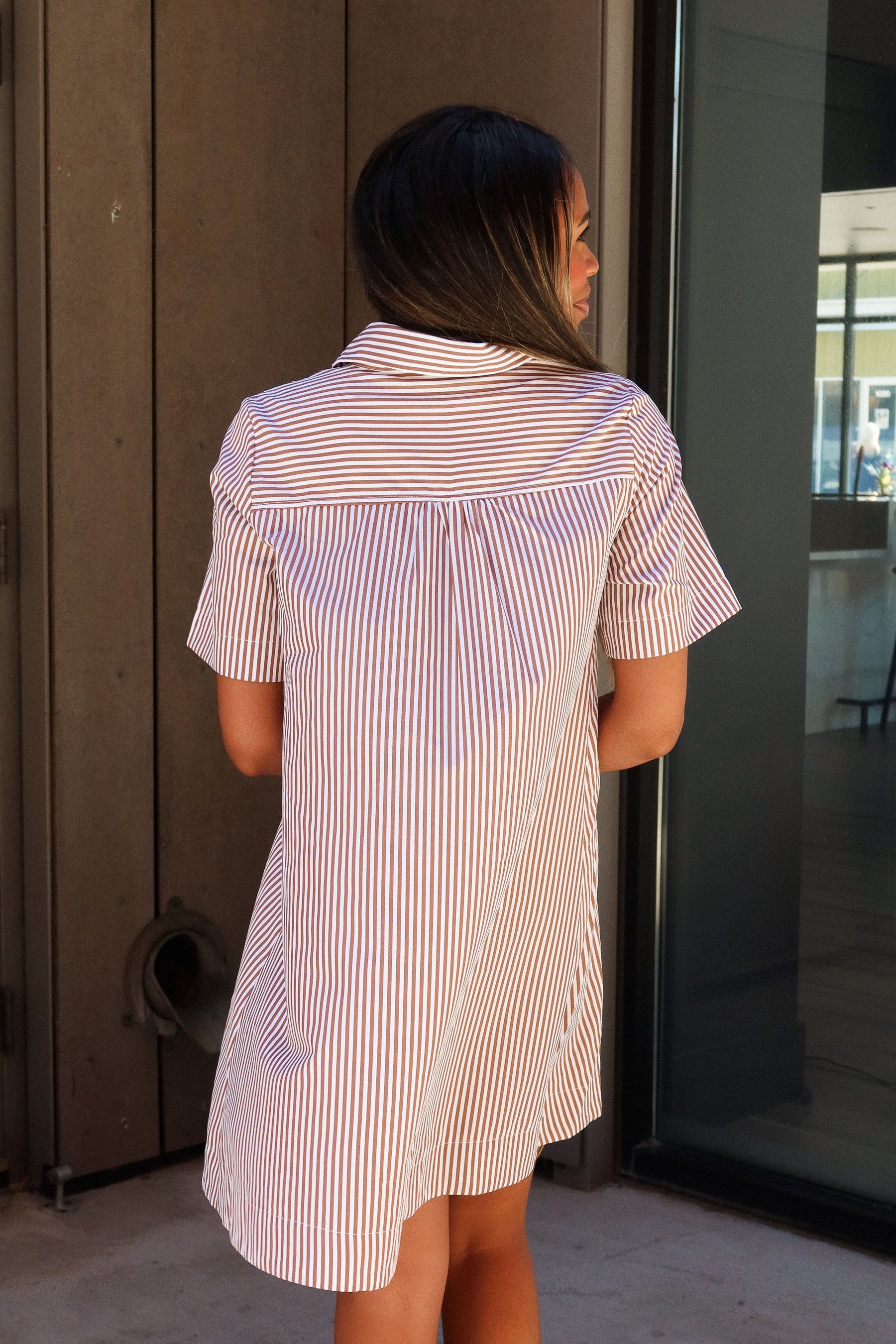 Trista Brown & White Striped Mini Dress - Image 8