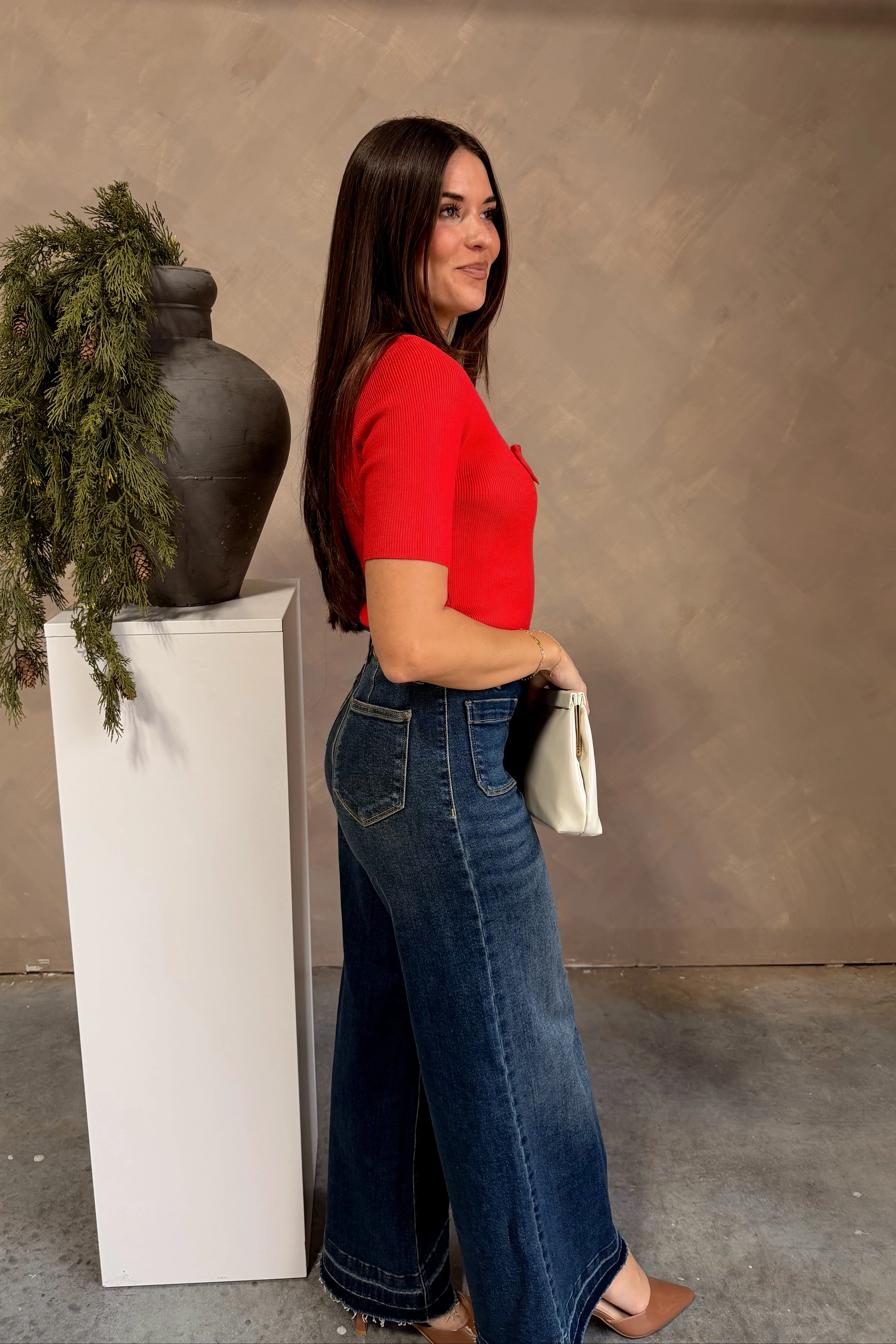 Tristan Red Square Neck Bow Top - Image 8