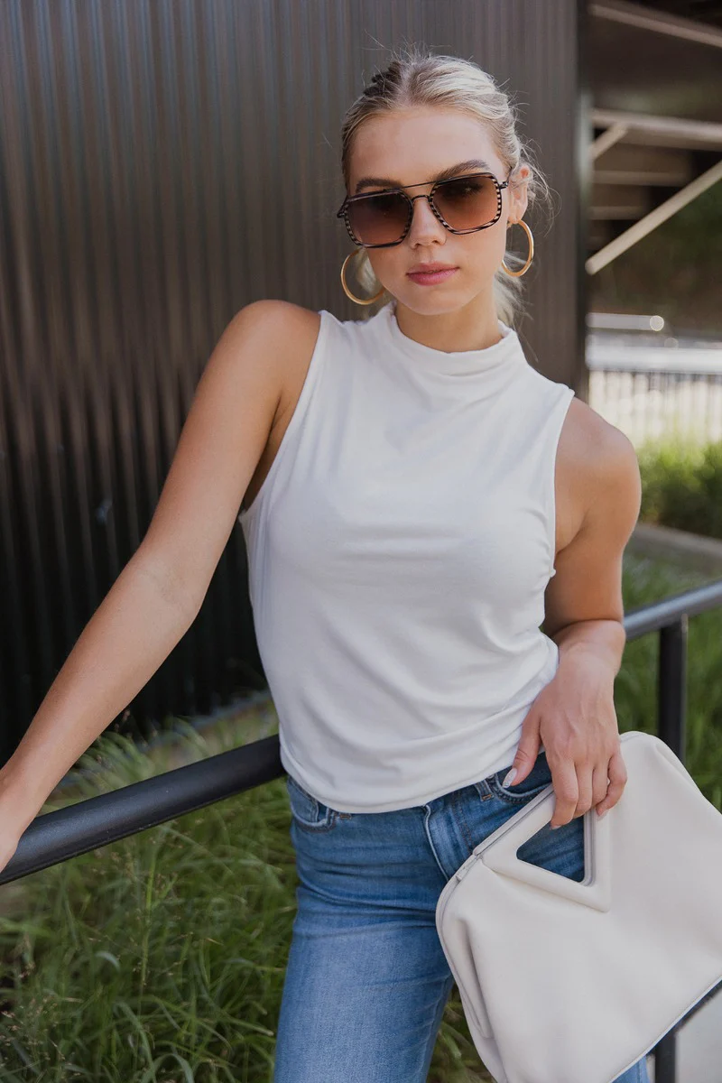 True Story Mock Neck Tank in White - Image 2