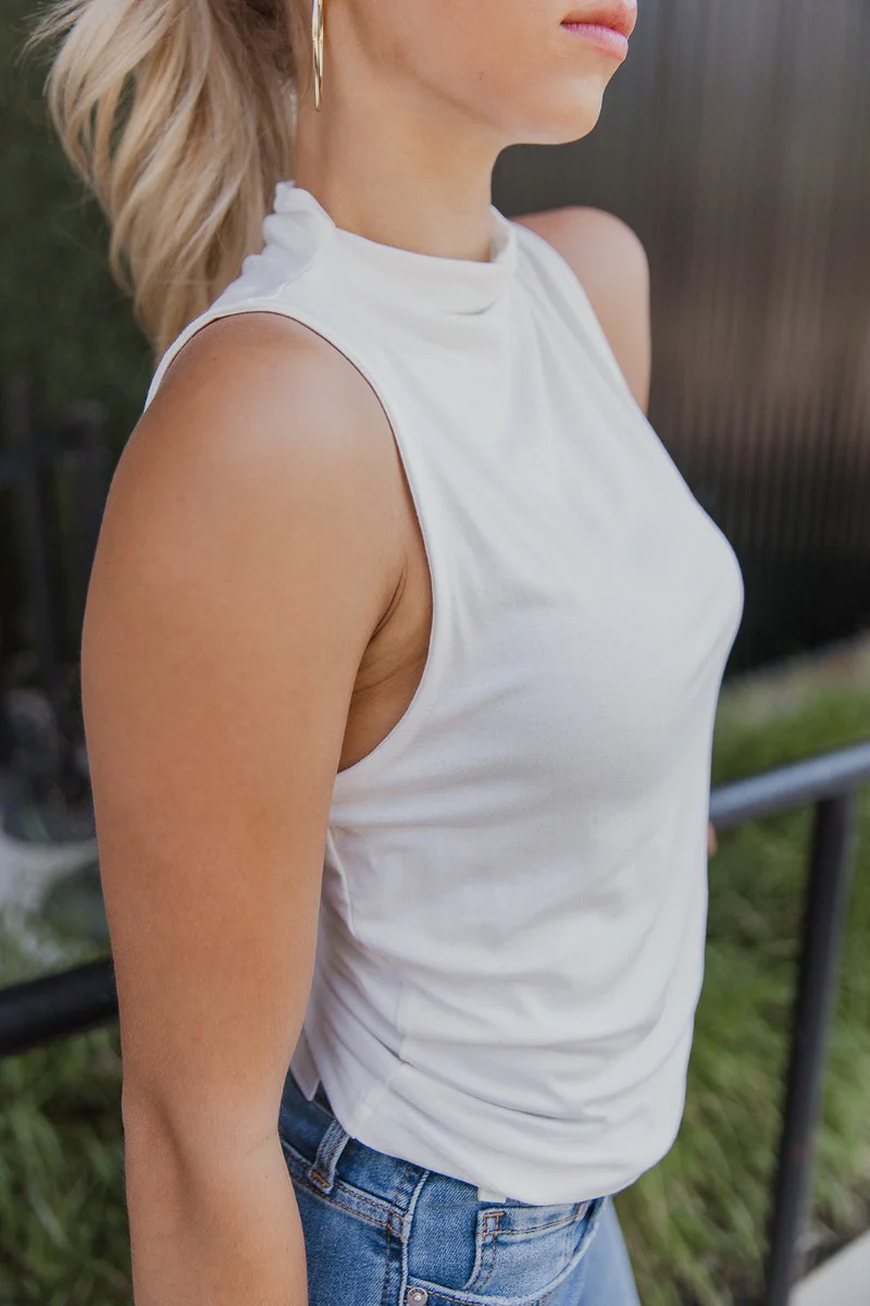 True Story Mock Neck Tank in White - Image 3