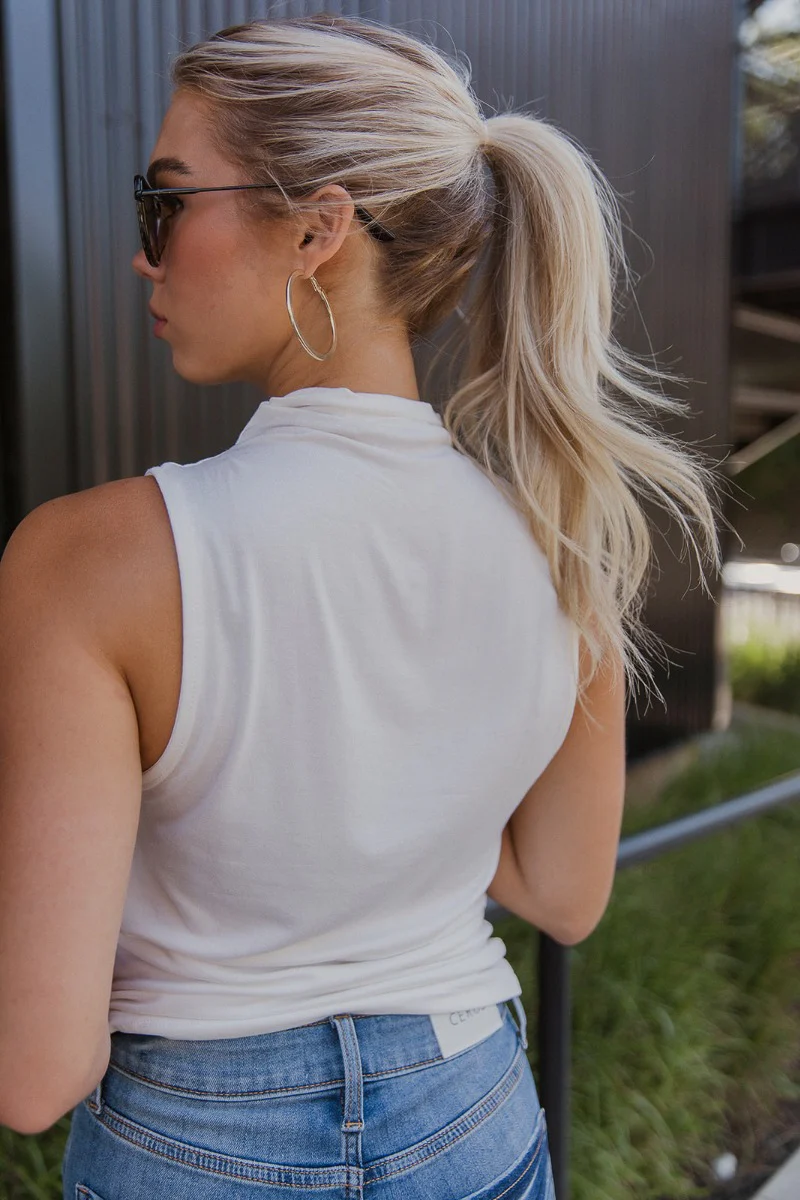 True Story Mock Neck Tank in White - Image 5
