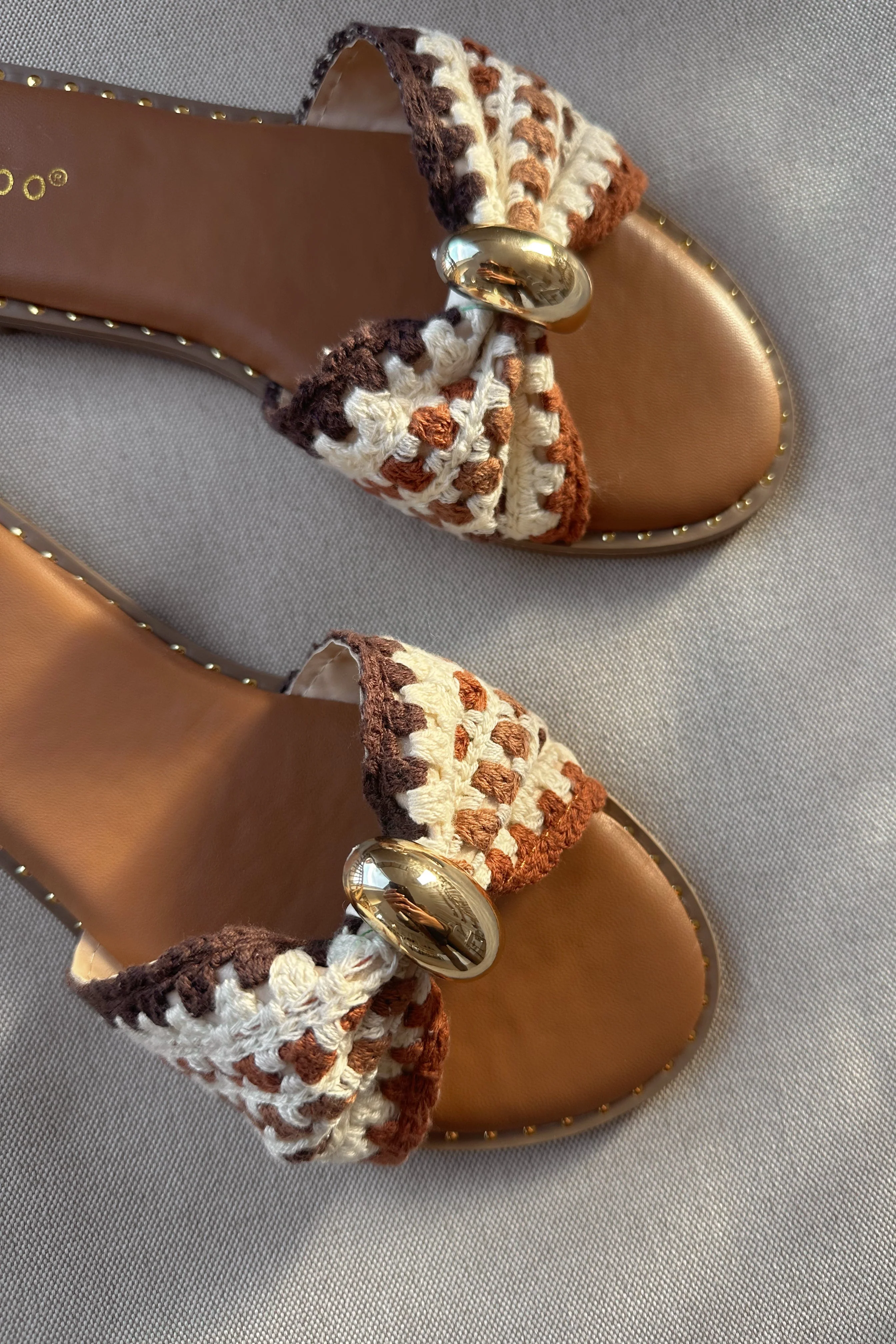 Twinkle Brown Multi Crochet Slide Sandal