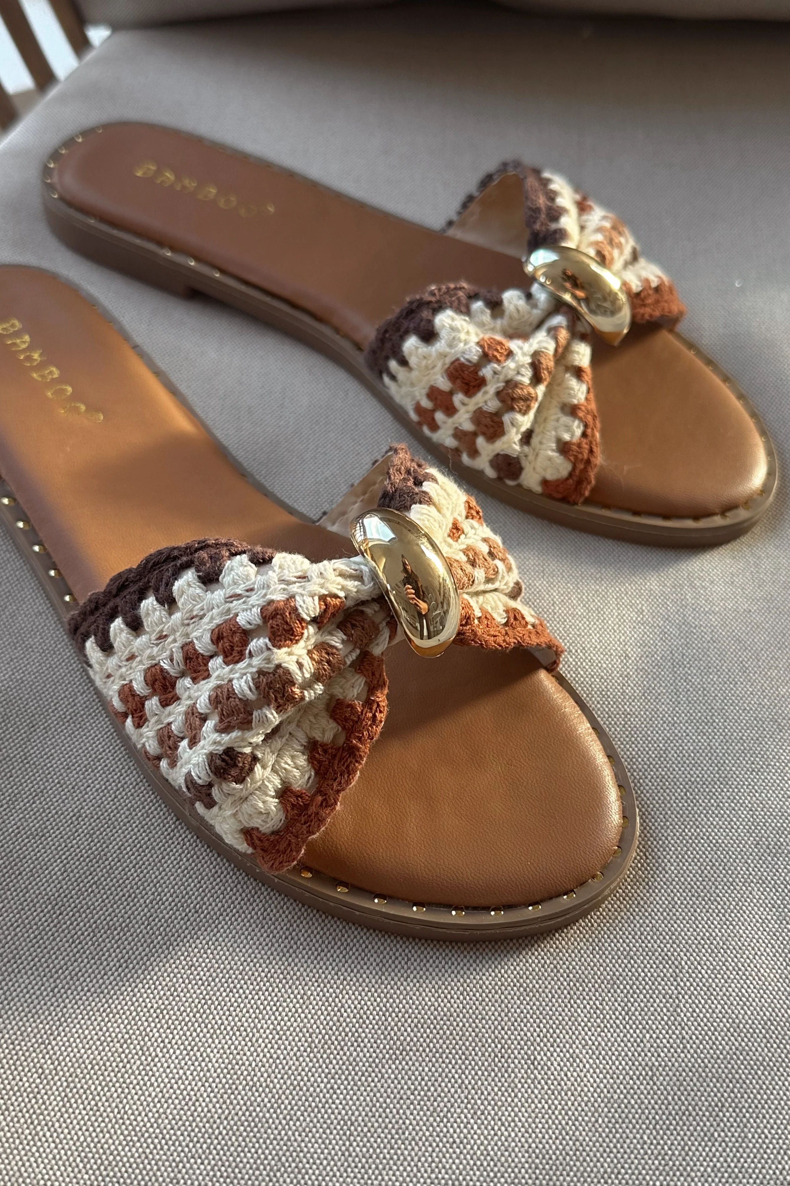 Twinkle Brown Multi Crochet Slide Sandal - Image 2