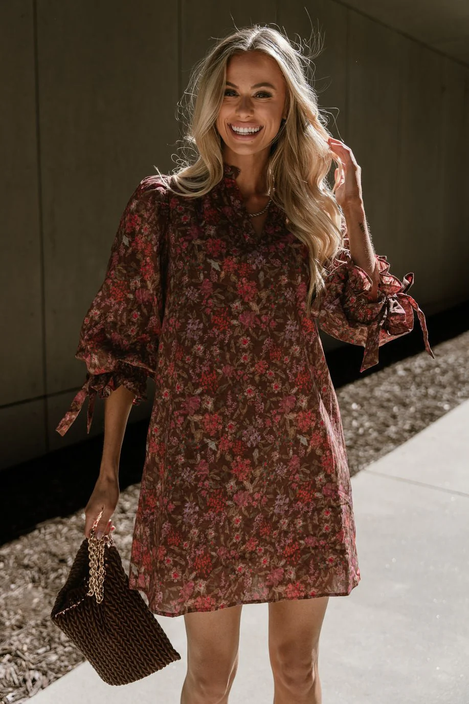 Tyra Brown Multi Floral Tie Dress