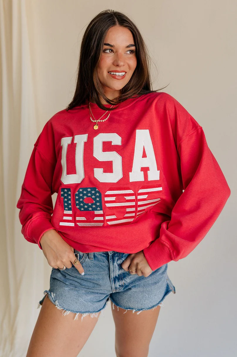 USA 1996 Red Long Sleeve Sweatshirt - Image 2