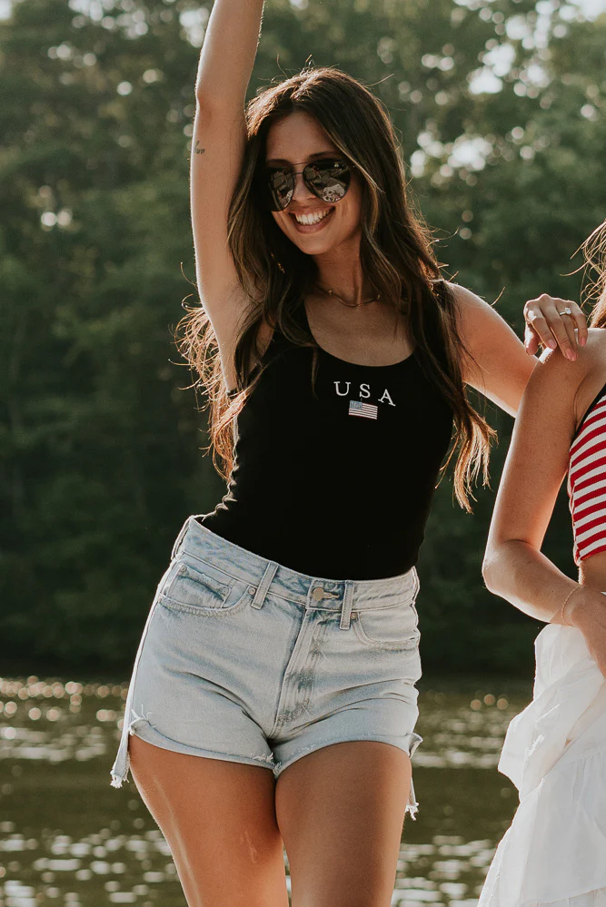 USA Black Ribbed Sleeveless Bodysuit - Image 2