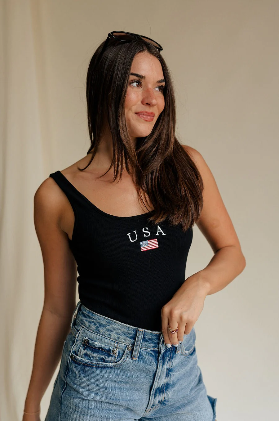 USA Black Ribbed Sleeveless Bodysuit - Image 3
