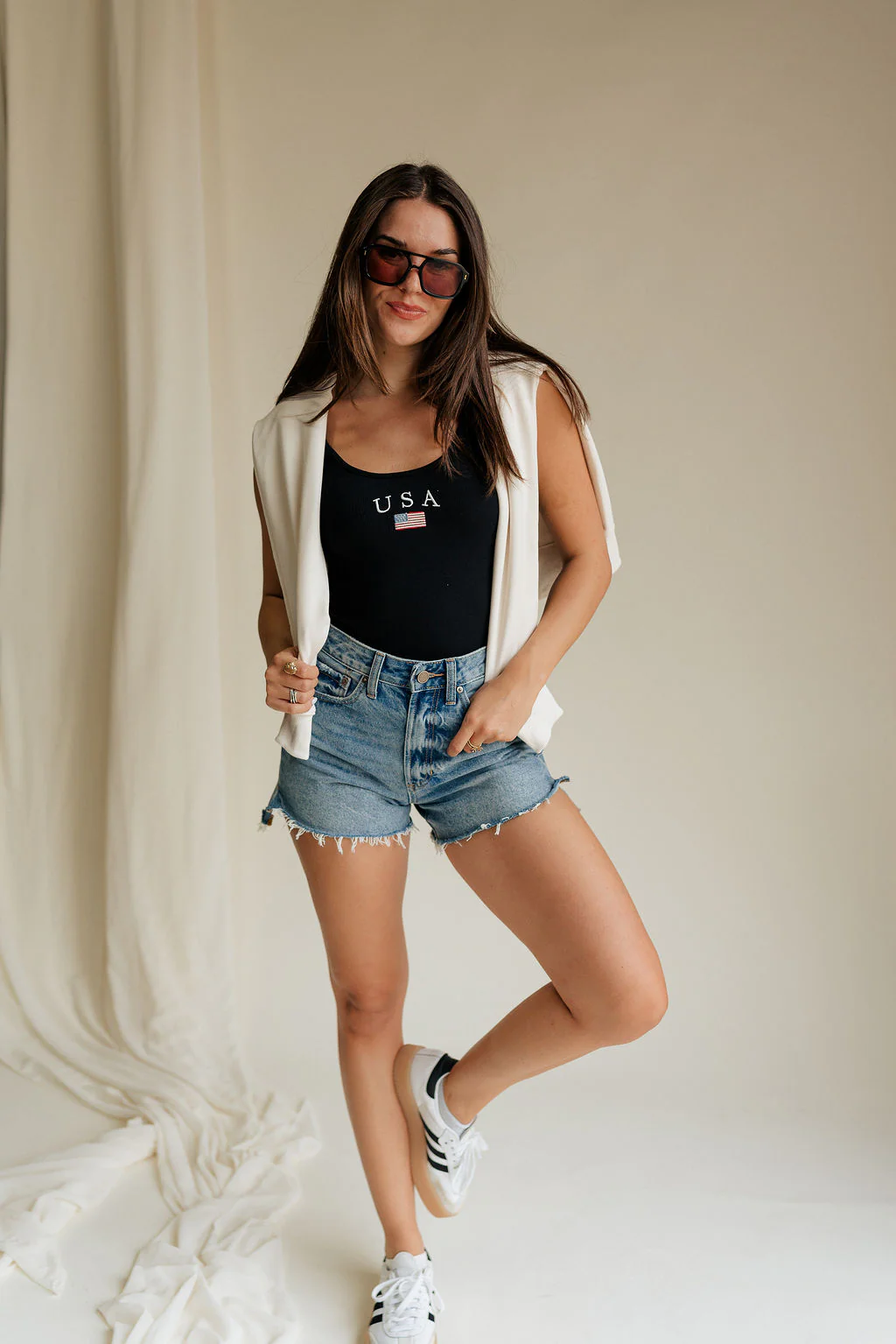 USA Black Ribbed Sleeveless Bodysuit - Image 4