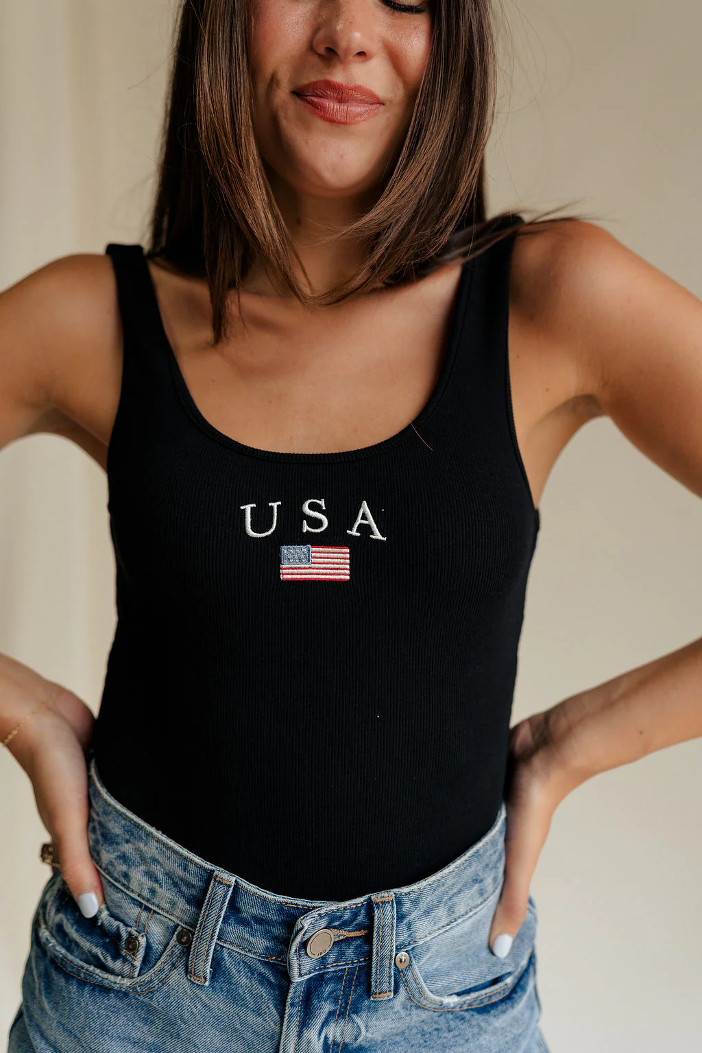 USA Black Ribbed Sleeveless Bodysuit - Image 5