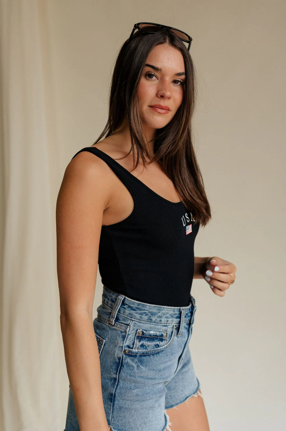 USA Black Ribbed Sleeveless Bodysuit - Image 6