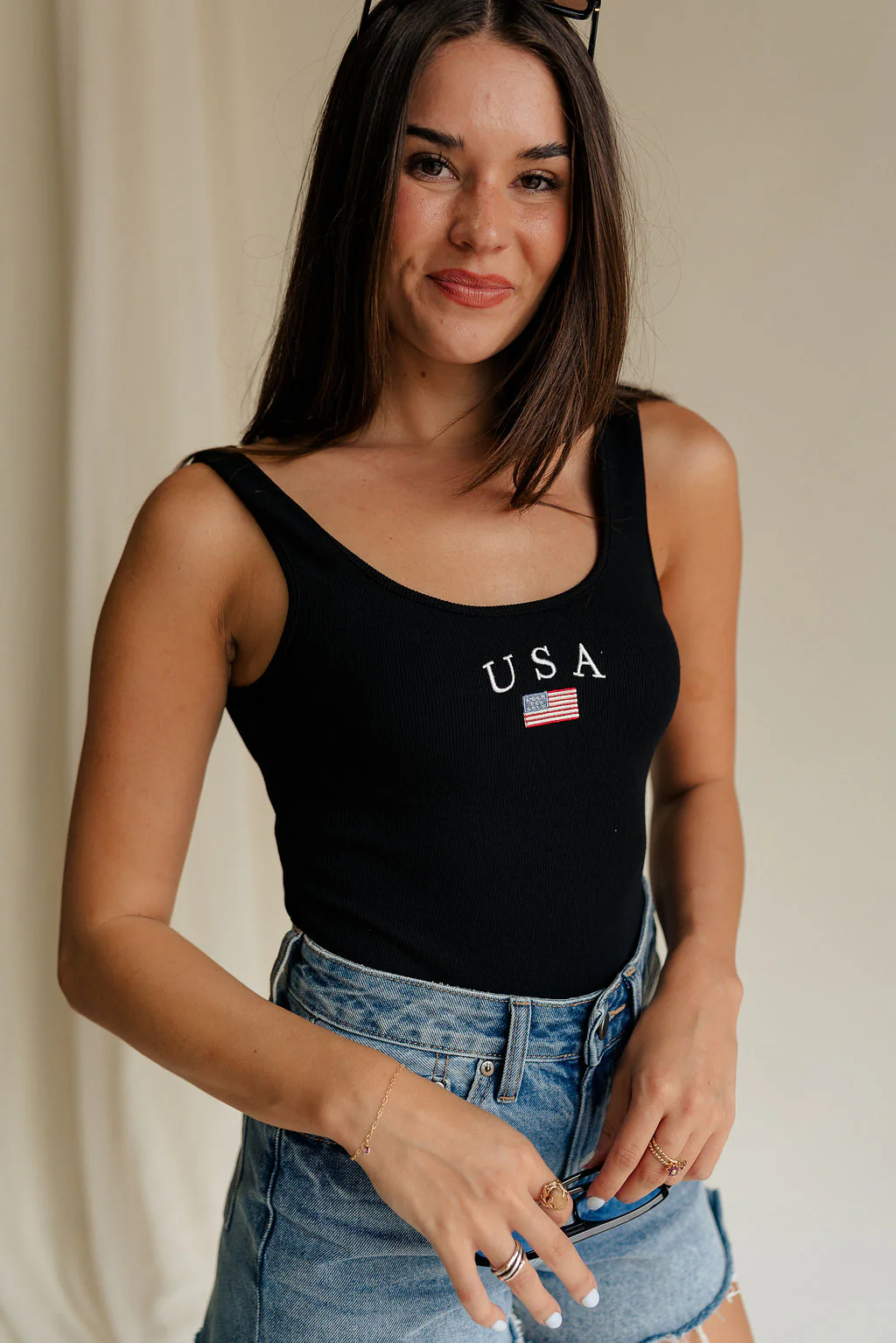 USA Black Ribbed Sleeveless Bodysuit - Image 7
