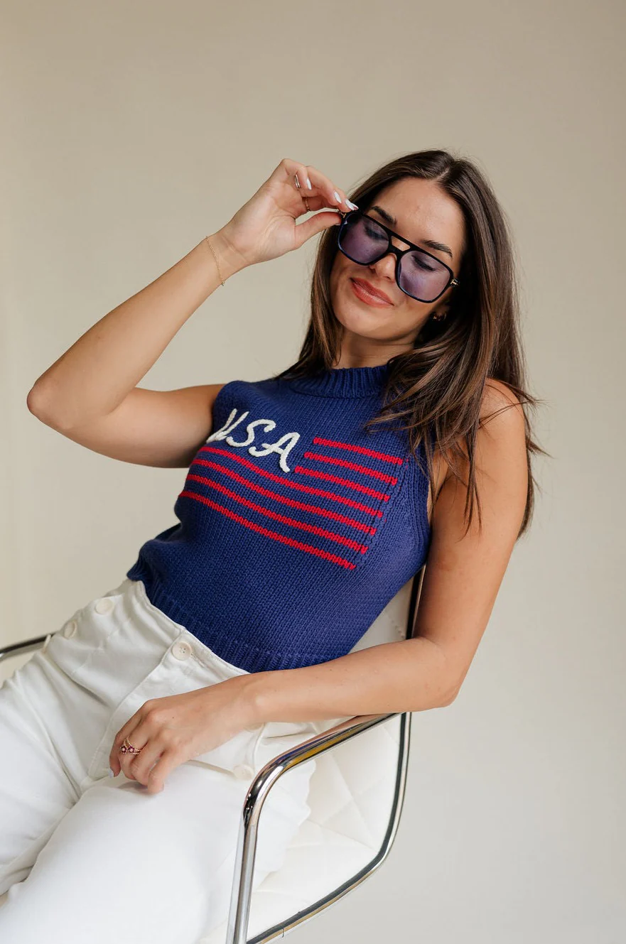 USA Navy Knit Flag Tank Top - Image 7