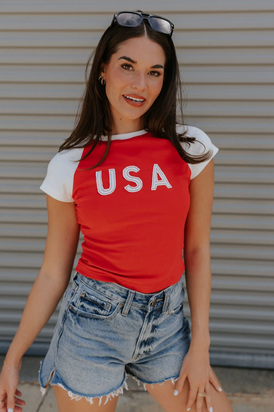 USA Red & White Short Sleeve Top