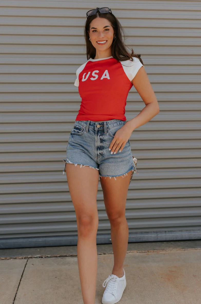 USA Red & White Short Sleeve Top - Image 2
