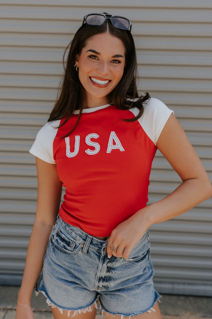 USA Red & White Short Sleeve Top - Image 5