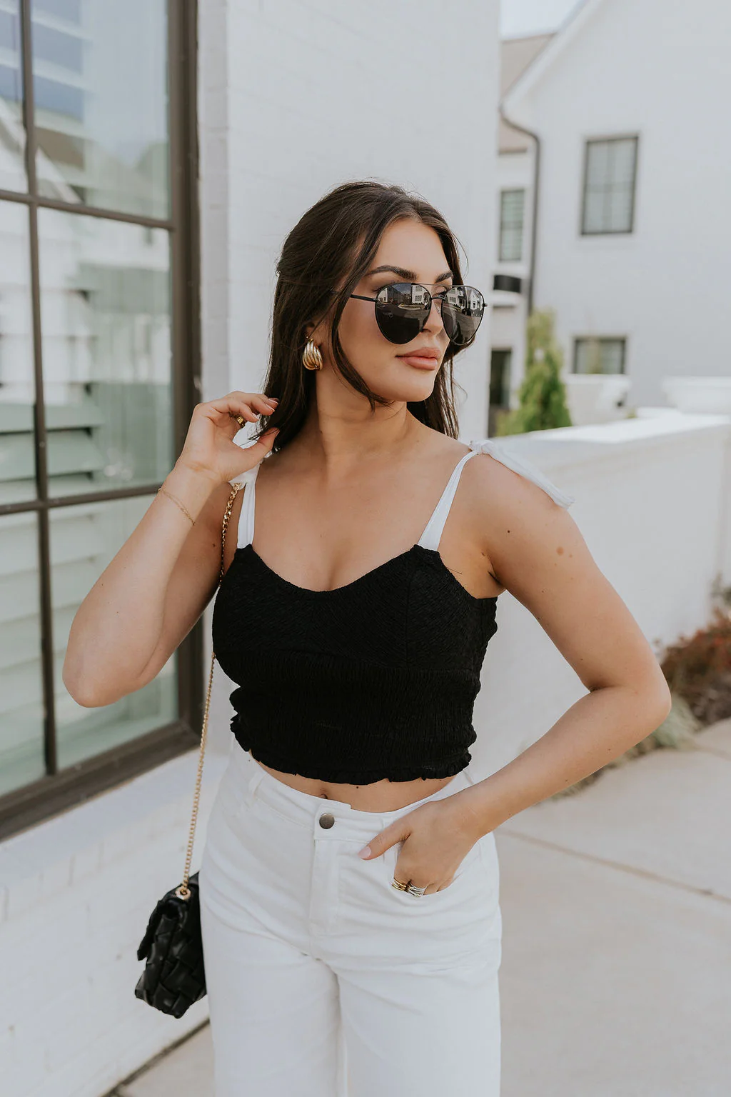 Reese Black & White Cropped Tank Top - Image 4