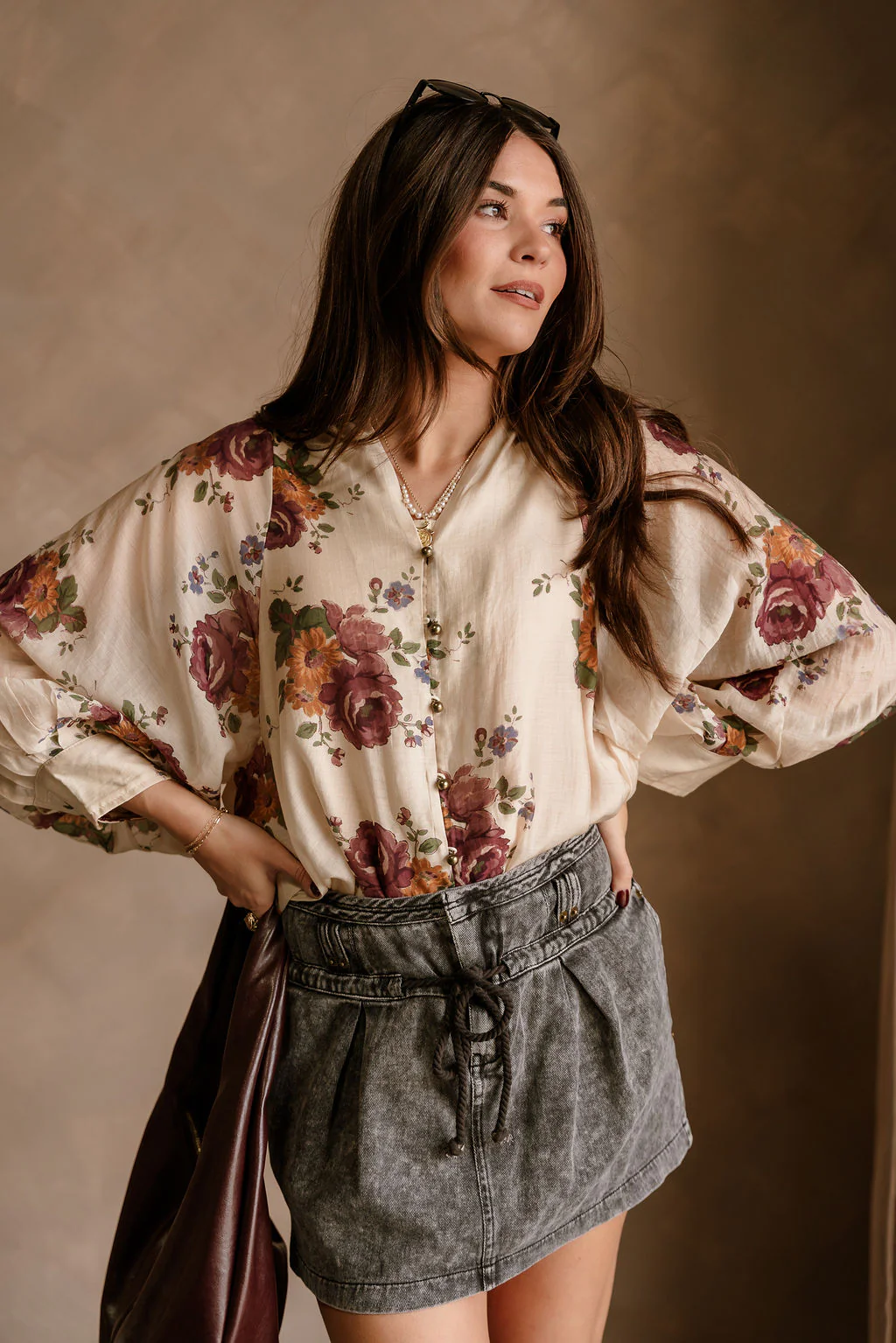 Valencia Cream Multi Floral Long Sleeve Top - Image 3