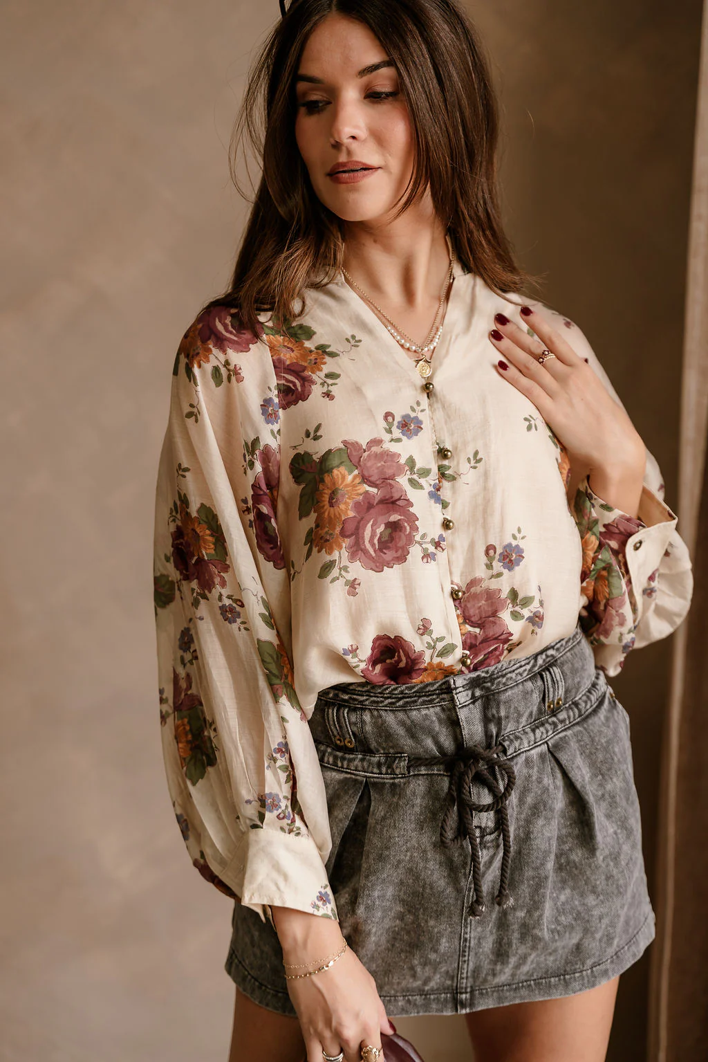 Valencia Cream Multi Floral Long Sleeve Top - Image 4