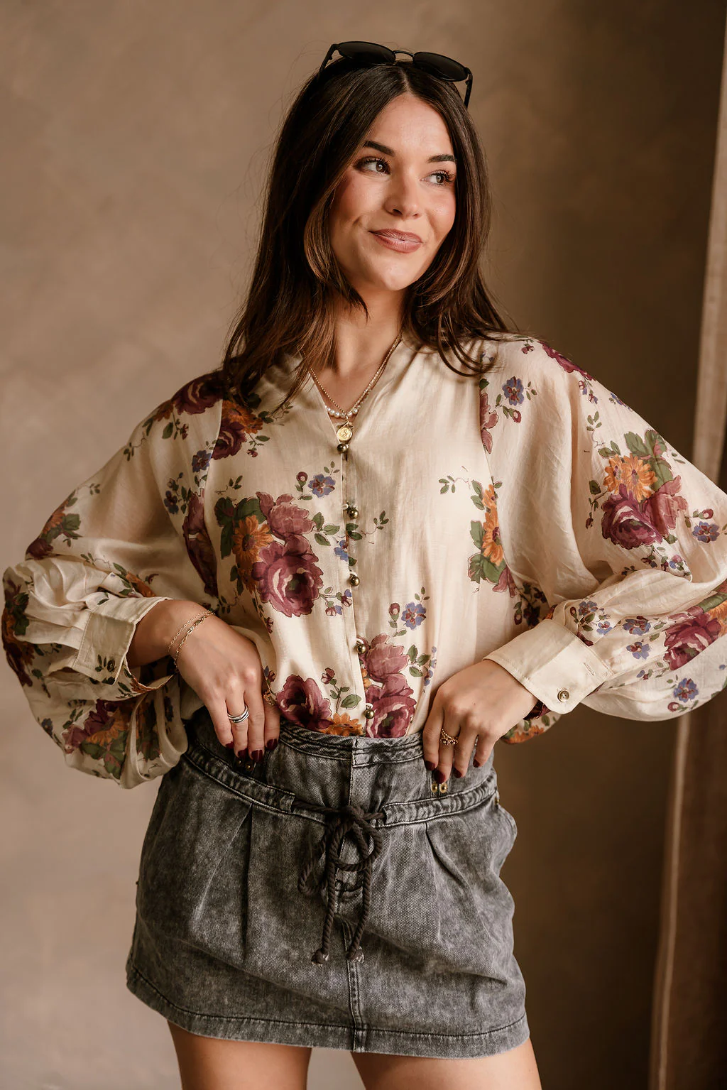 Valencia Cream Multi Floral Long Sleeve Top - Image 5
