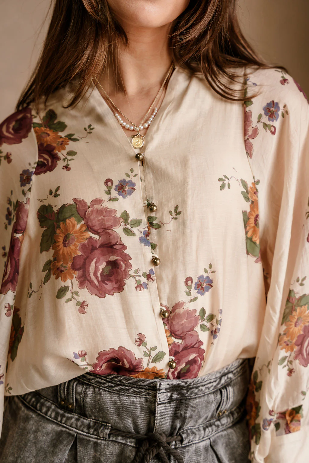Valencia Cream Multi Floral Long Sleeve Top - Image 7