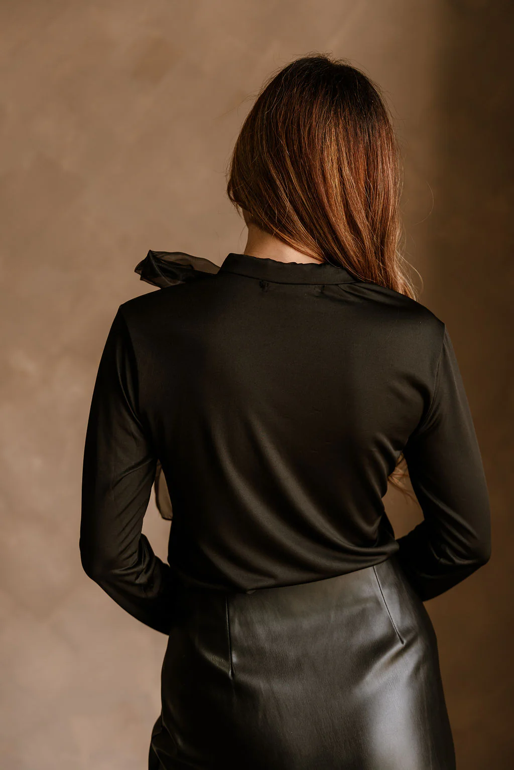 Valentina Black Organza Bow Long Sleeve Top - Image 8