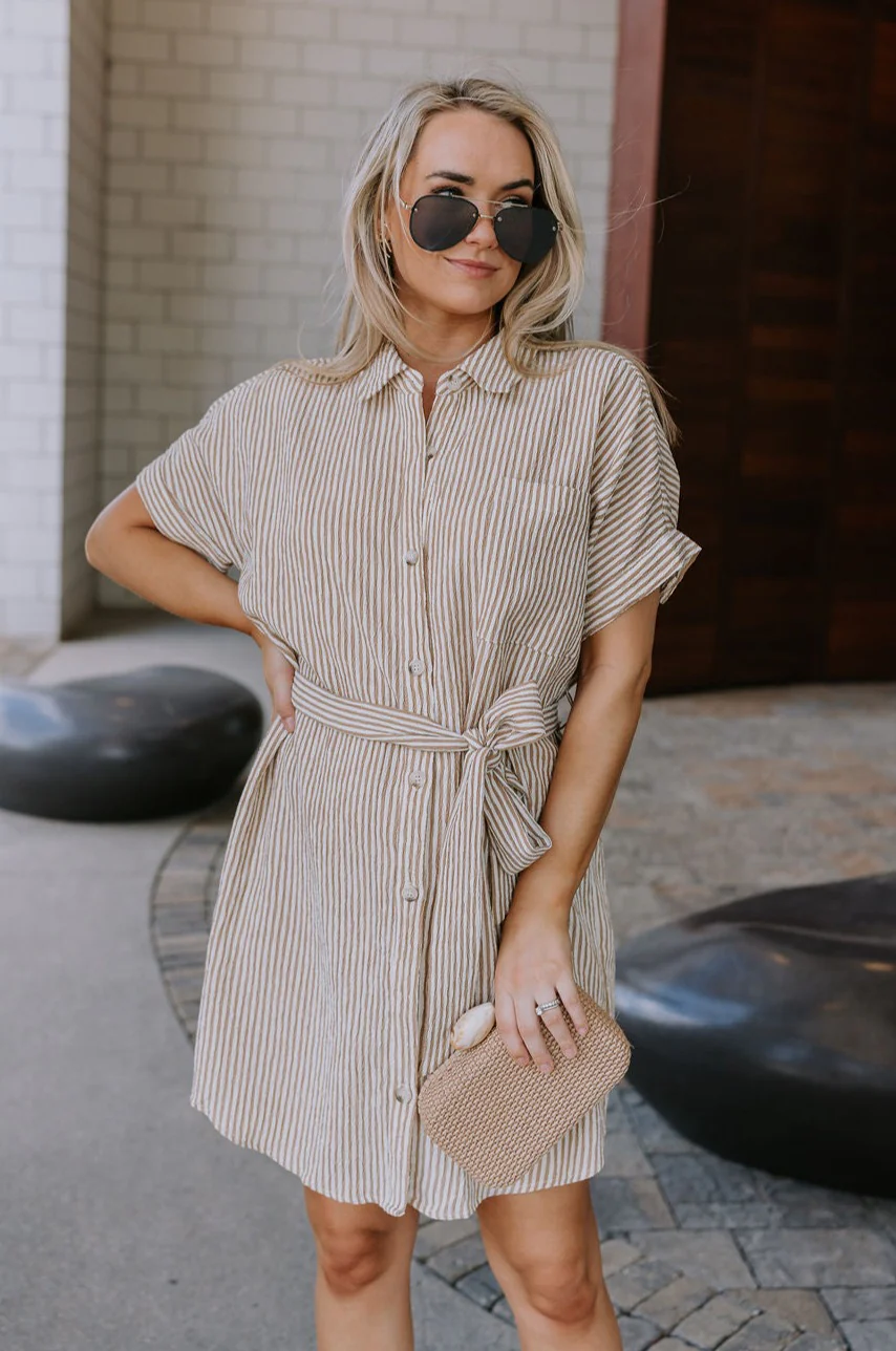 Valentina Taupe & Cream Striped Romper