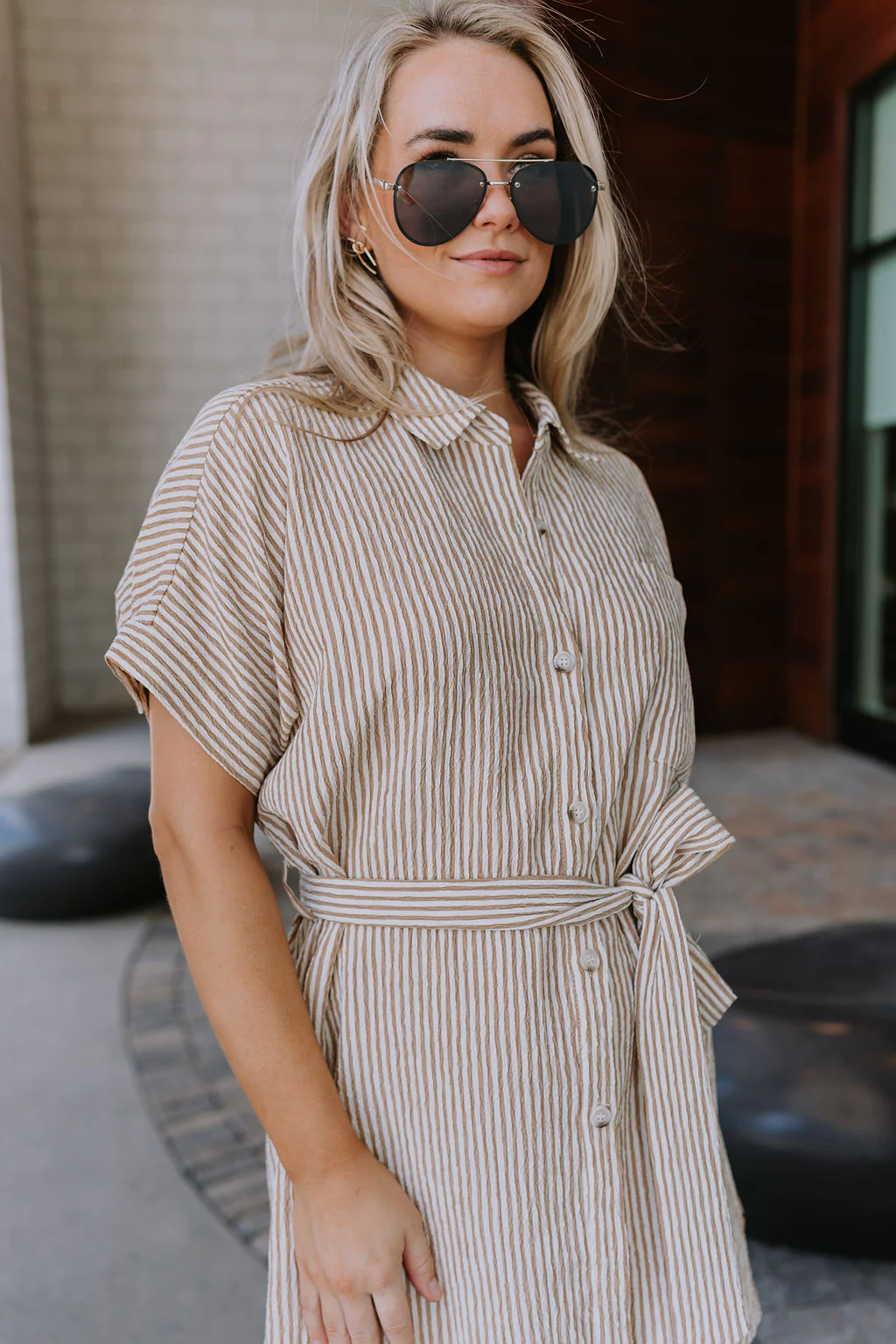 Valentina Taupe & Cream Striped Romper - Image 2