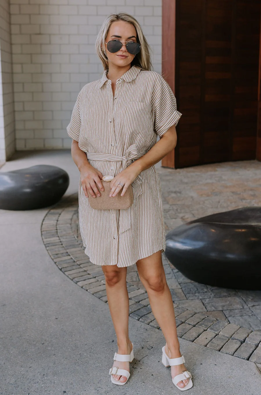 Valentina Taupe & Cream Striped Romper - Image 3