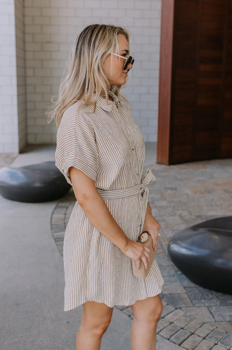 Valentina Taupe & Cream Striped Romper - Image 4