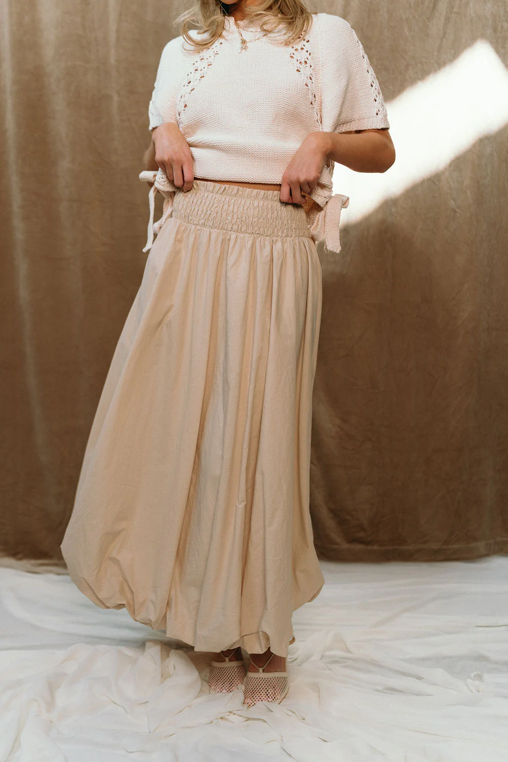 Valeria Beige Bubble Hem Maxi Skirt - Image 2