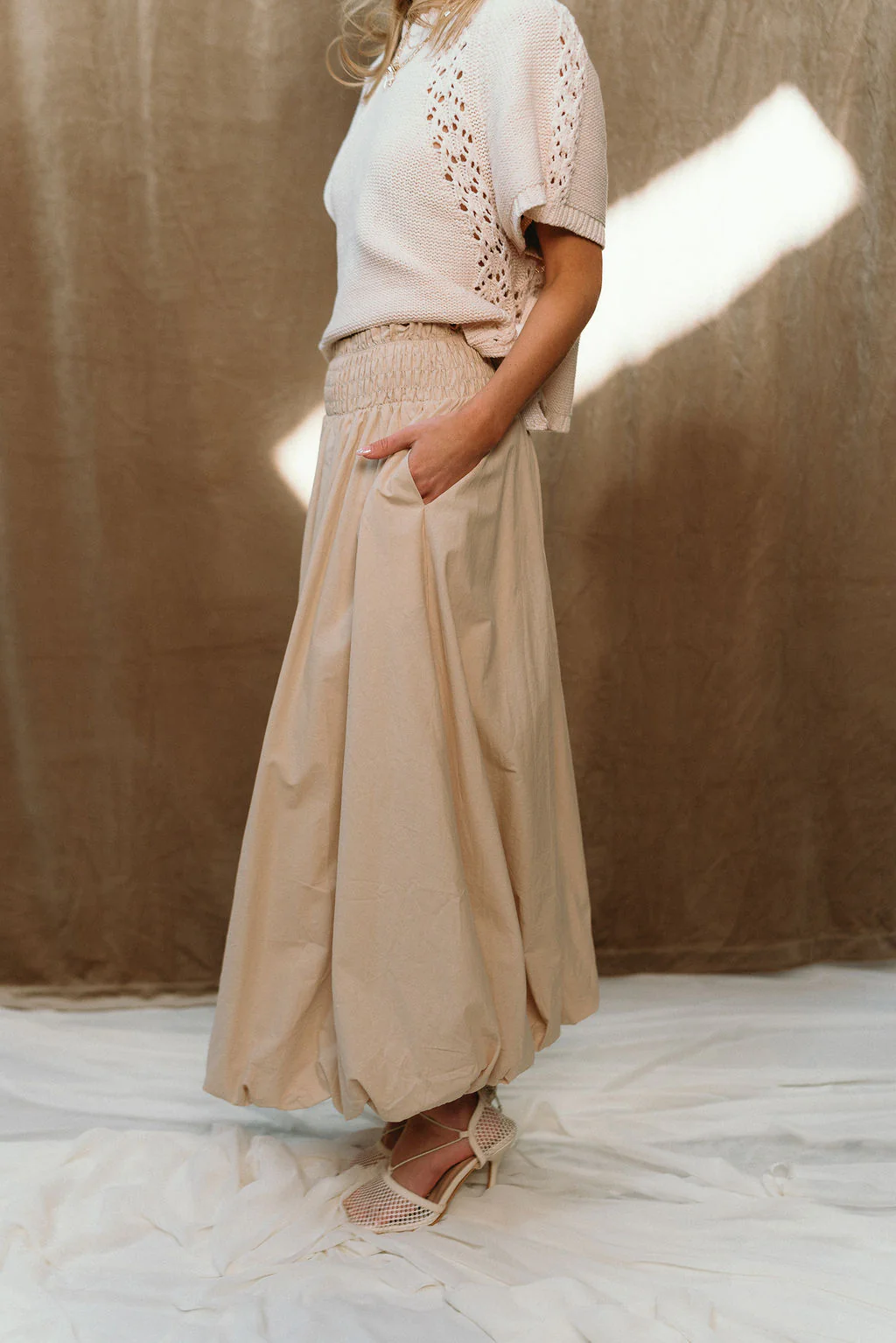 Valeria Beige Bubble Hem Maxi Skirt - Image 3