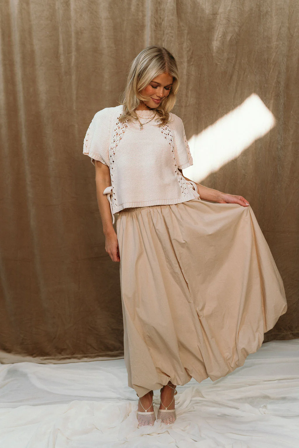 Valeria Beige Bubble Hem Maxi Skirt - Image 5