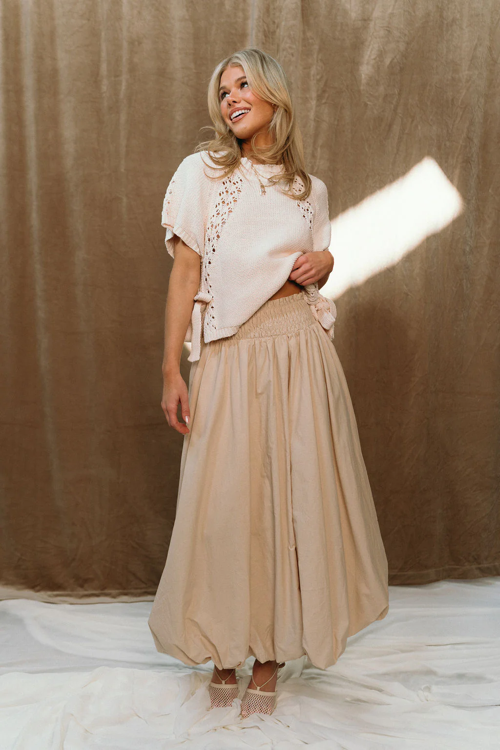 Valeria Beige Bubble Hem Maxi Skirt - Image 6
